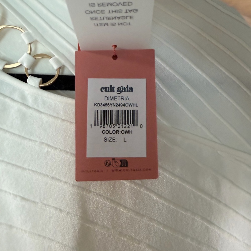 Brand New Cult Gaia Ivory High-Neck Gold Hoop Mini Dress - Picture 3 of 5